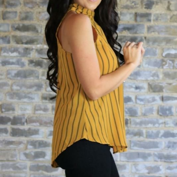 mustard Yellow Striped Sleeveless Shirt - Picture 3 of 3